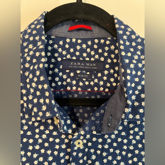Zara Blue Floral Dress Shirt - Picture 2 of 3